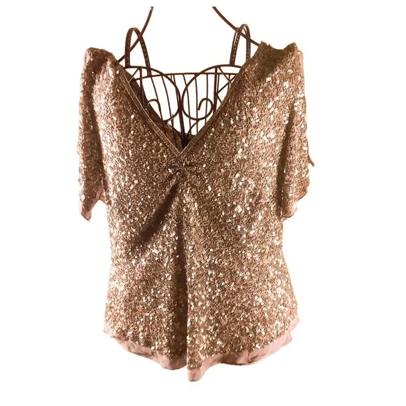 Adrianna Papell Boutique Copper Sequin Silk Top Women’s 2X Plus Size - Picture 3 of 11